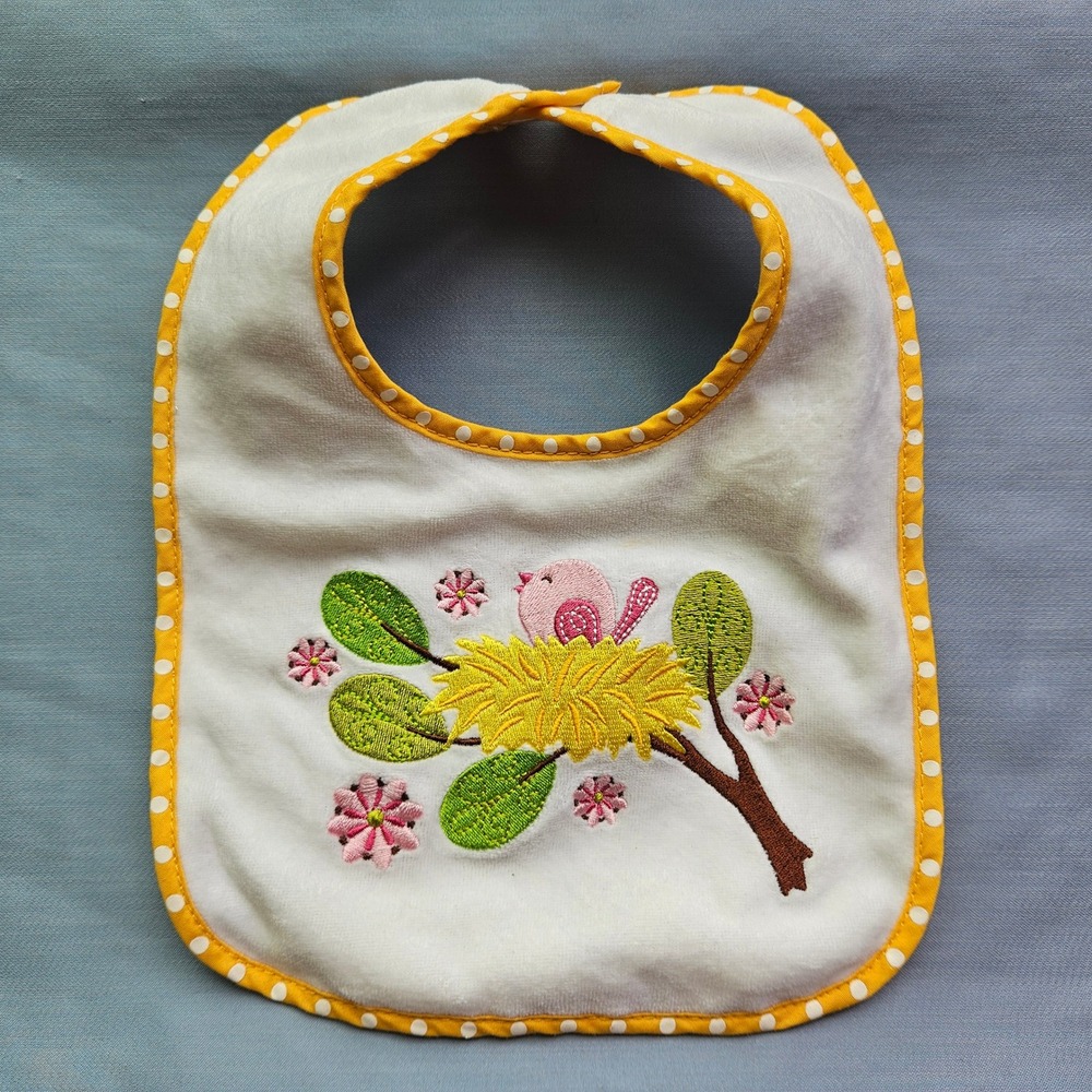 Party Destination Baby Bib Yellow White Bird Nest Embroidery Infant Feeding